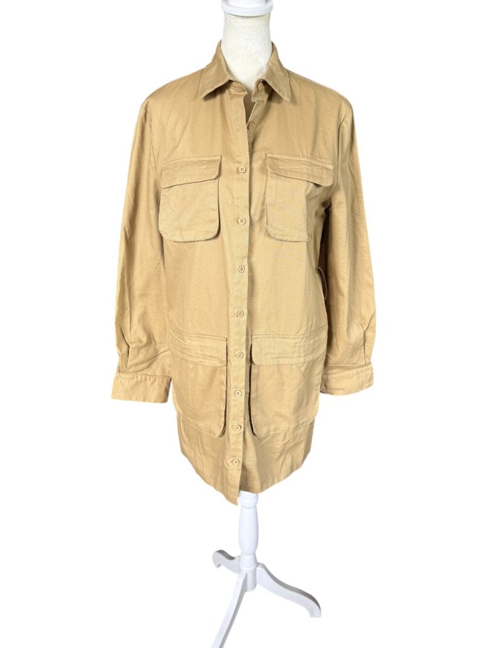 PrettyLittleThing camel utility shirt dress long sleeve button down size 4
